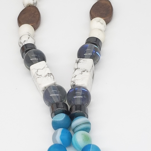 Boho Copper, Blue Agate,Hematite Bead Necklace - Picture 4 of 12